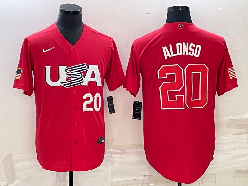 Men 2023 World Cub USA #20 Alonso Red Nike MLB Jersey2